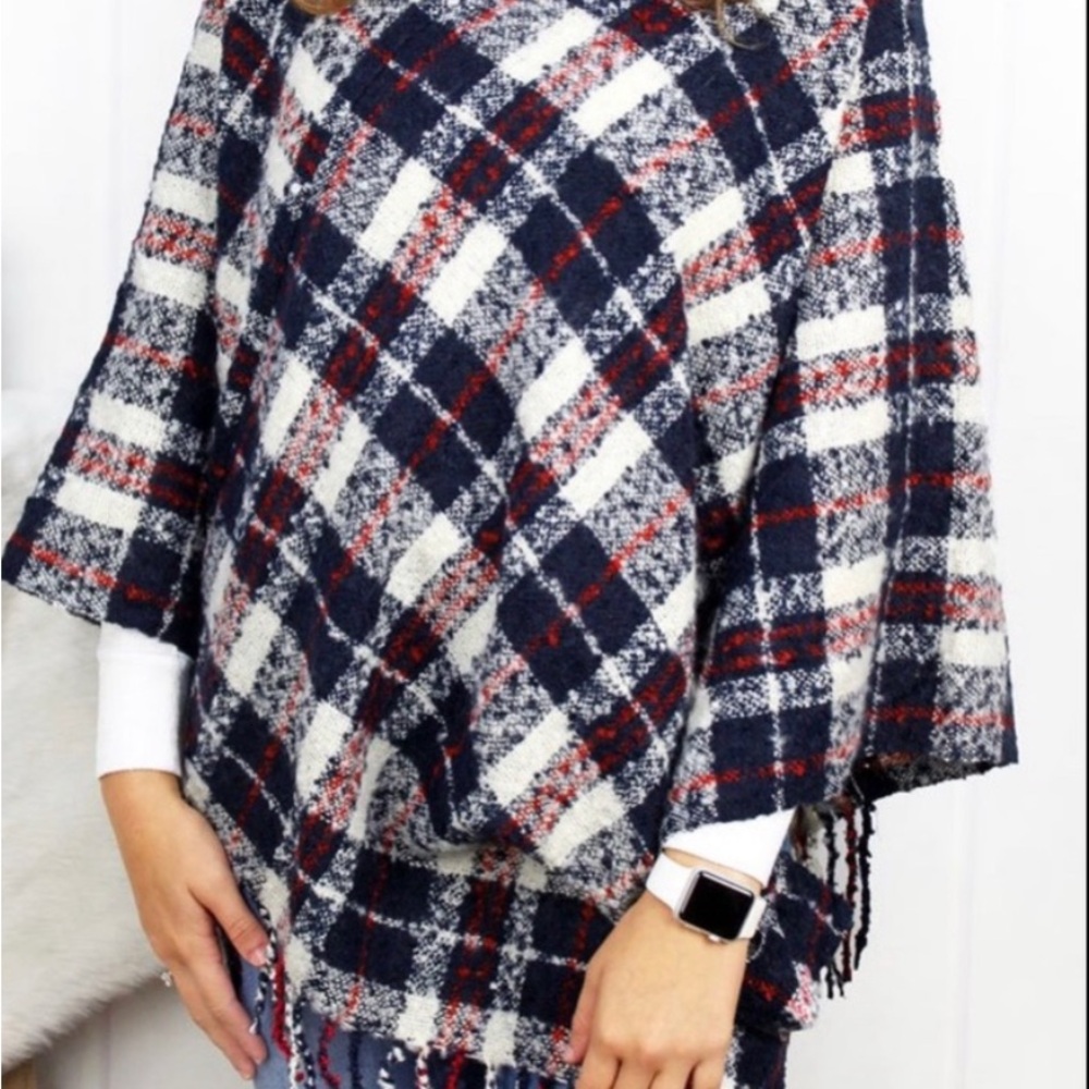 Plaid Poncho with Fringe